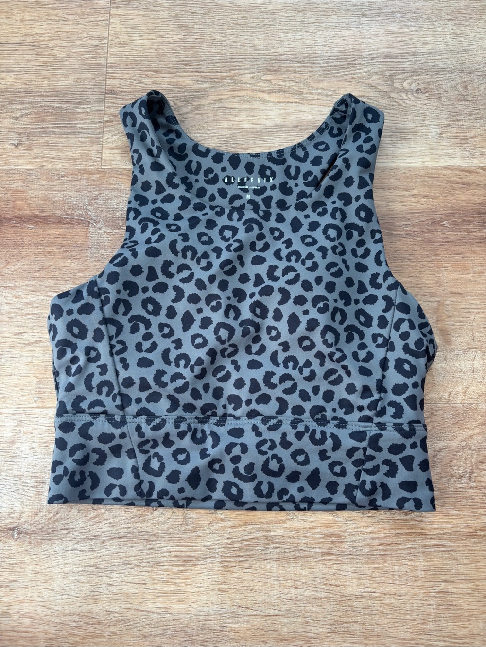 Women's Grey Leopard High-Neck Crop Top